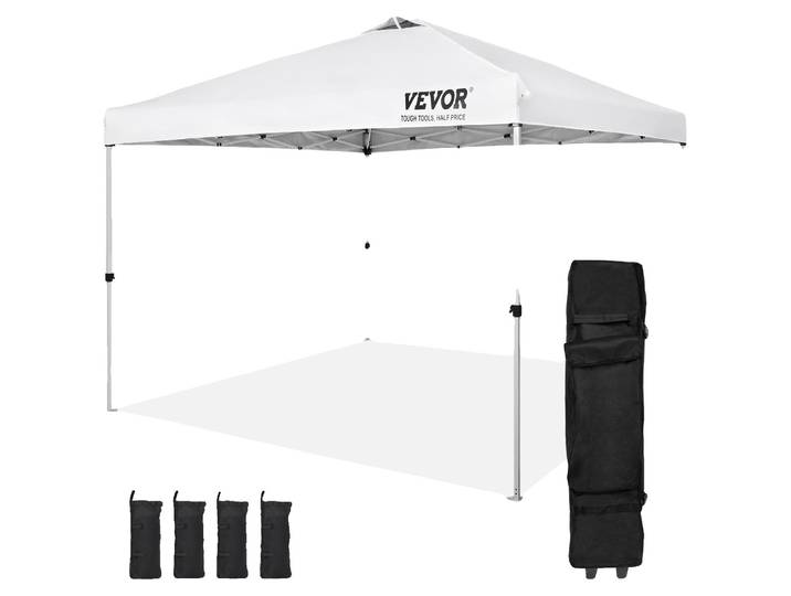 VEVOR Pavillon 304\,8x304\,8x320cm Tente de jardin 250DPolyuréthanetissu enduit argent Pavillon pliant y compris sac de rangement Tente de réception 6-8 personnes Pop up Tente blanche Pavillon de jardin pour sortie camping