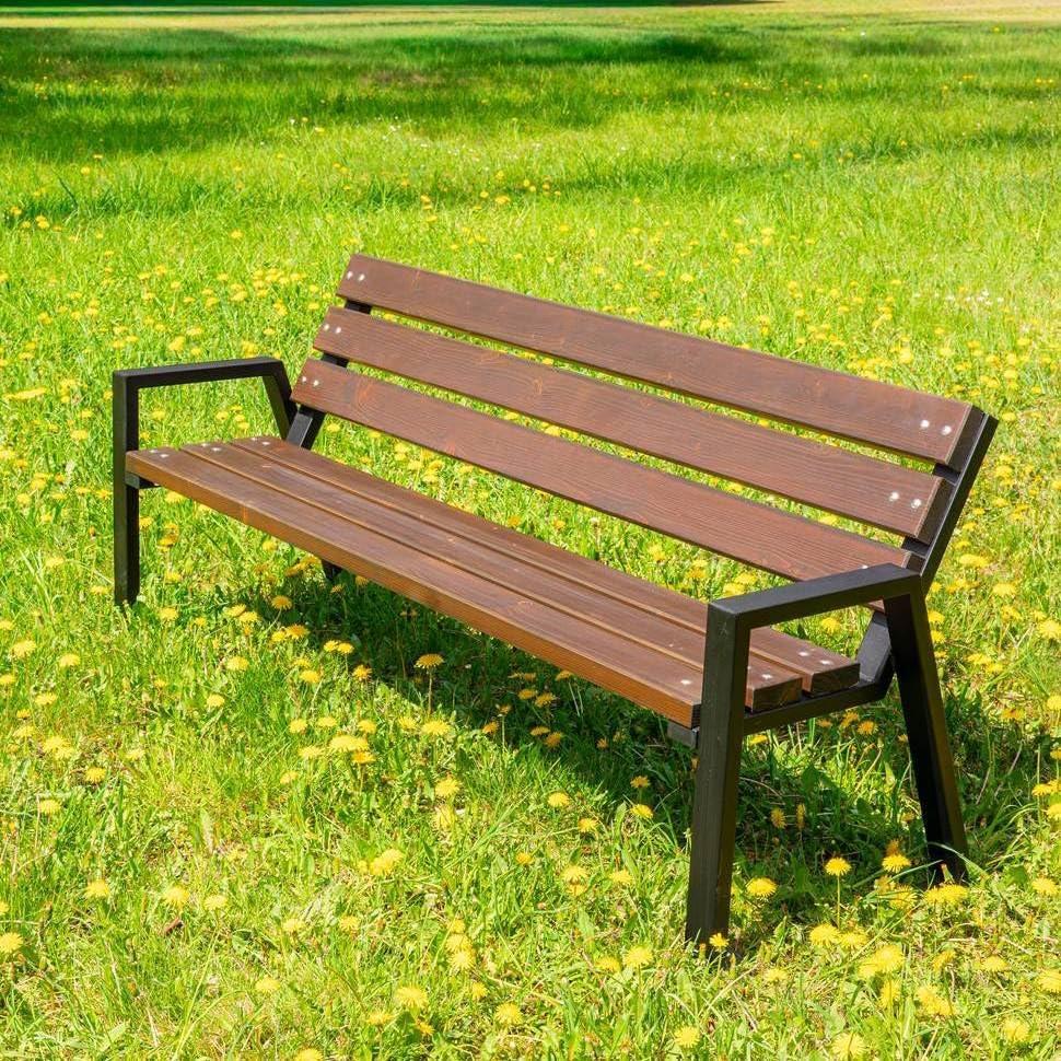 REKORD Gartenbank Zeus Bis 178x60x76 cm Parkbank aus skandinavischem Holz & verzinktem Stahl Wetterfeste Outdoor Sitzbank mit Rückenlehne palisander