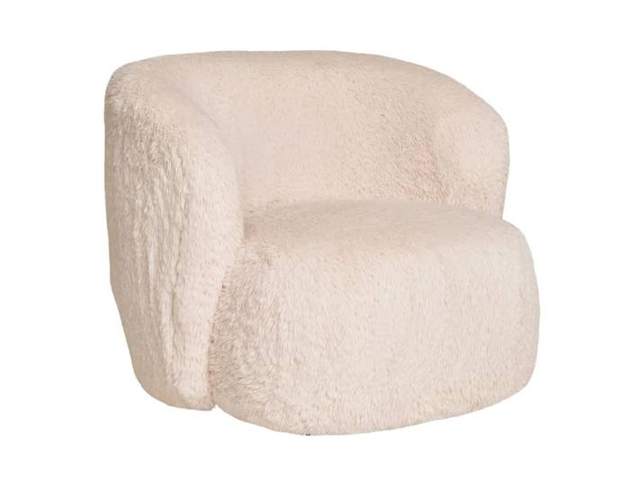 Fauteuil crapaud design tissu fausse fourrure ivoire