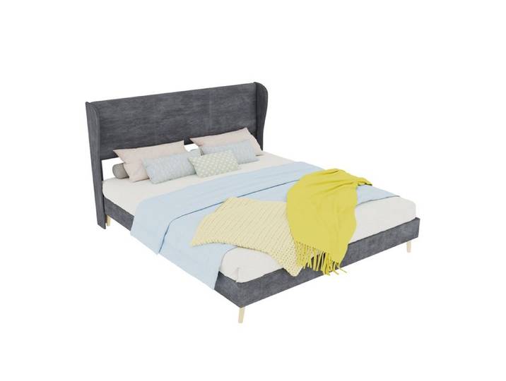 Lit rembourré gris 160x200 cm design moderne minimaliste tête de lit douce sans rangement structure lit JOINERY