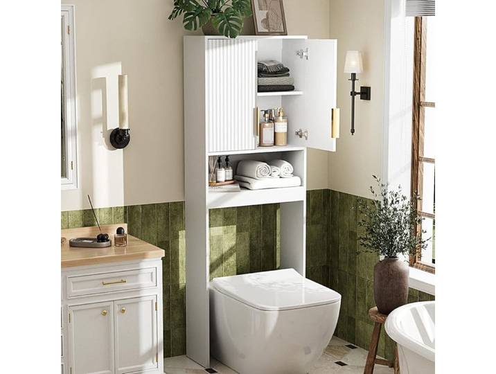 Meuble Machine à Laver ALIGHTUP - Armoire de Rangement pour WC/Buanderie - 60 5x25x173 cm - Blanc