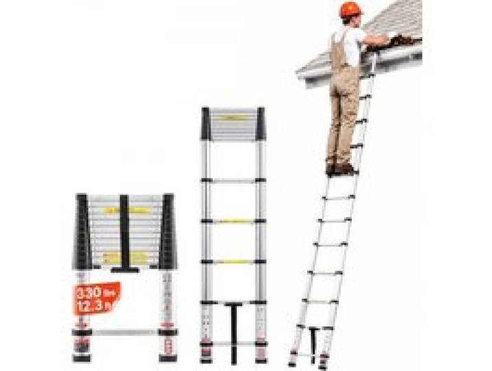 VEVOR Échelle Télescopique Aluminium 3,8 m Pliable Multifonctionnelle Rétraction à Un Bouton Capacité de Charge 150 kg Pieds Antidérapants Échelle pour Maison, Travaux Extérieurs, Grenier, Réparation