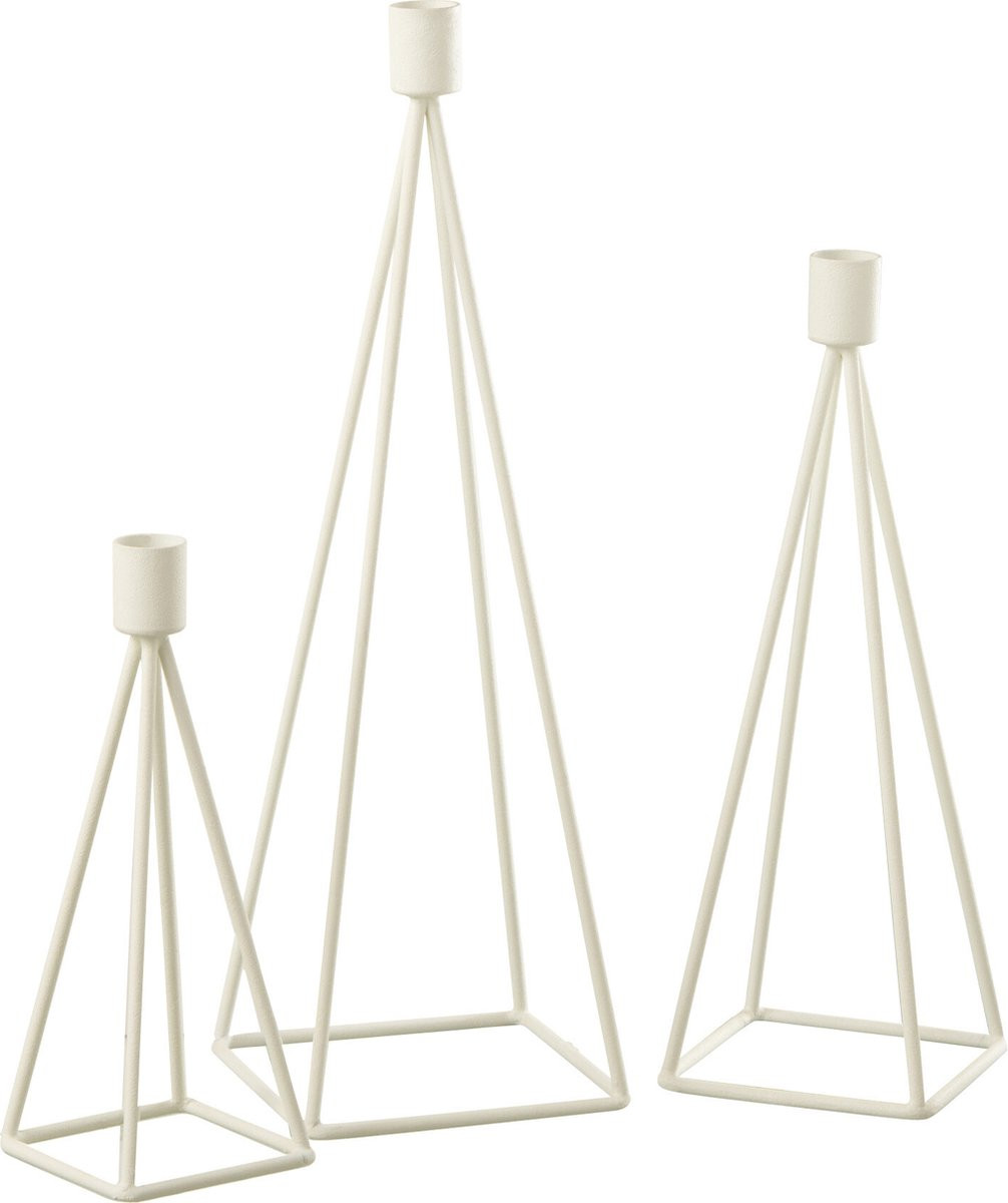 J-Line kandelaar metaal wit 3 stuks
