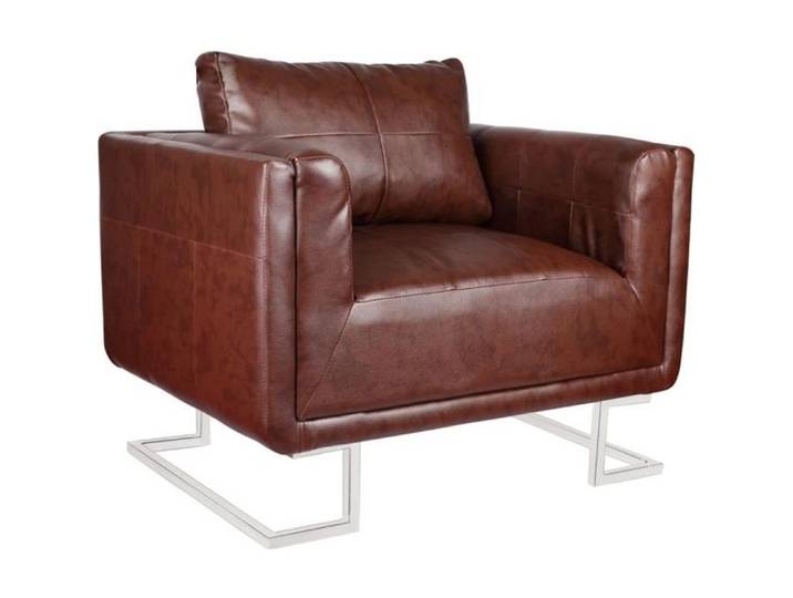 Fauteuil cube avec pieds chromés Marron Similicuir 240896