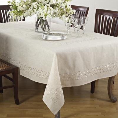 Saro Lifestyle Embroidered Swirl Design Linen Blend Tablecloth