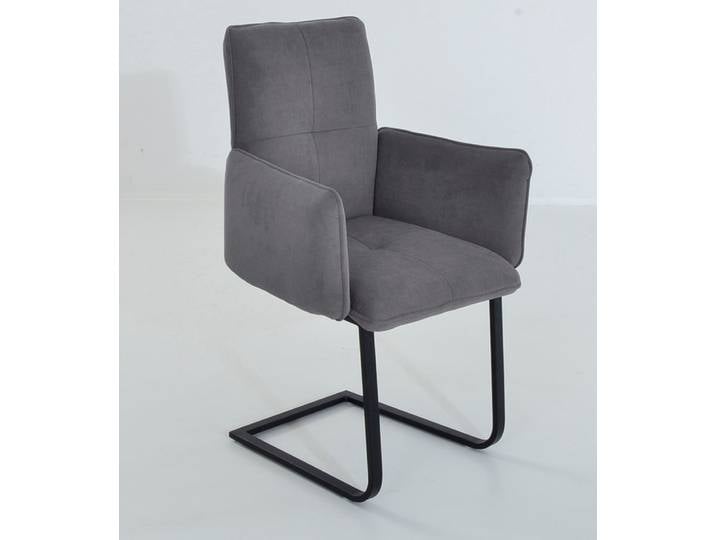 Freischwinger K+W KOMFORT & WOHNEN 6502 , grau (grau, schwarz), B:61cm H:90cm T:62cm, Stühle, Freischwinger, Freischwinger mit Armlehnen, Flachstahlkufe in schwarz