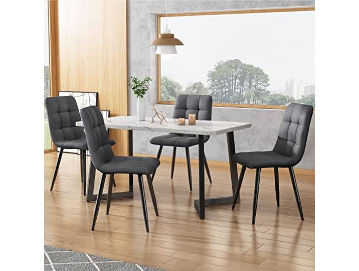 KUAKE Esstisch 117x68cm mit 4 Stühlen Set, Rechteckiger Esstisch Moderner Küchentisch Set, Schwarze Tischbeine (Hellgrauer Esszimmerstuhl)