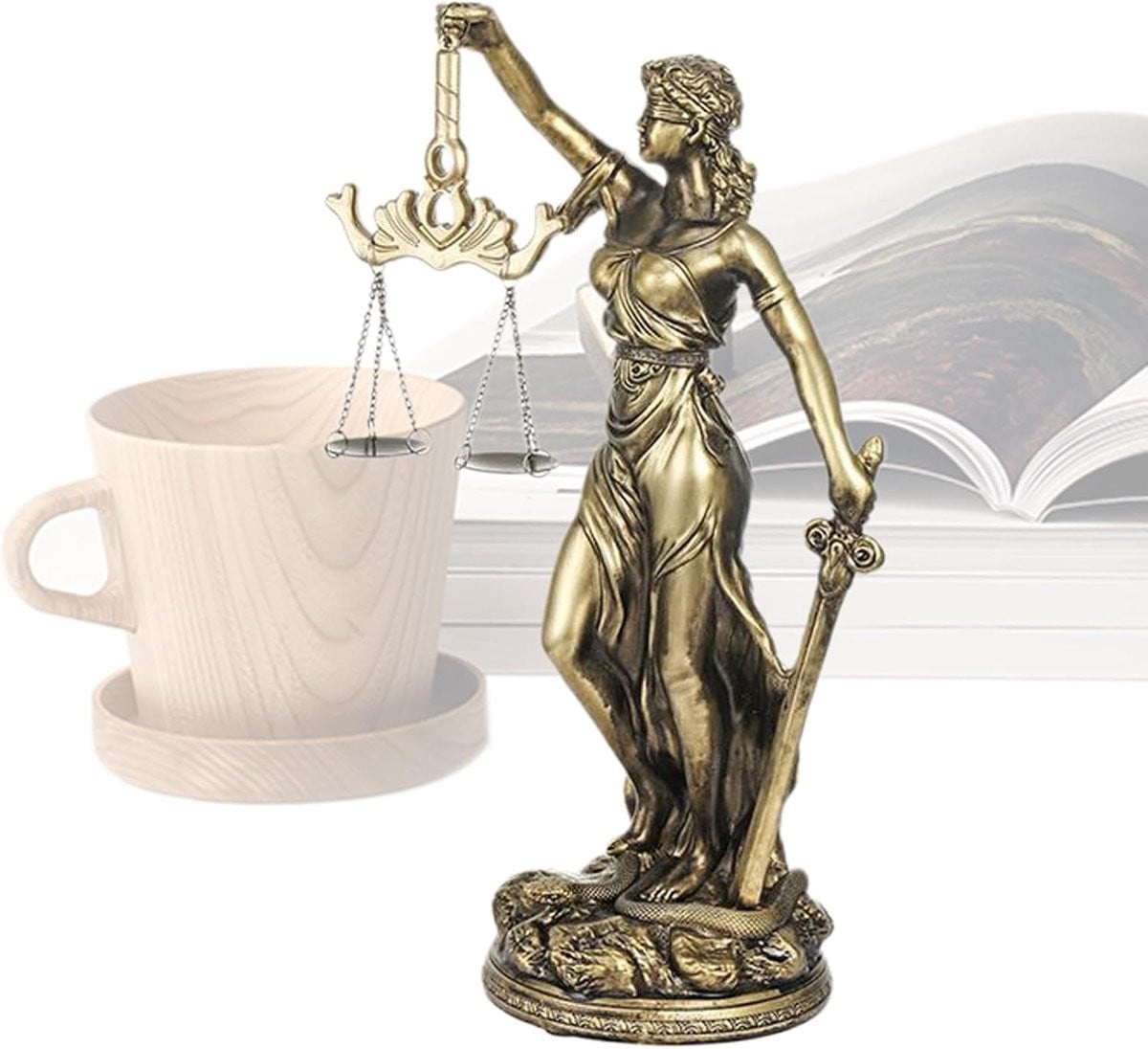 Lady Justice Standbeeld Rechtvaardigheid Beeld voor Kantoor Decoratie in Goud met Brons-look Afwerking