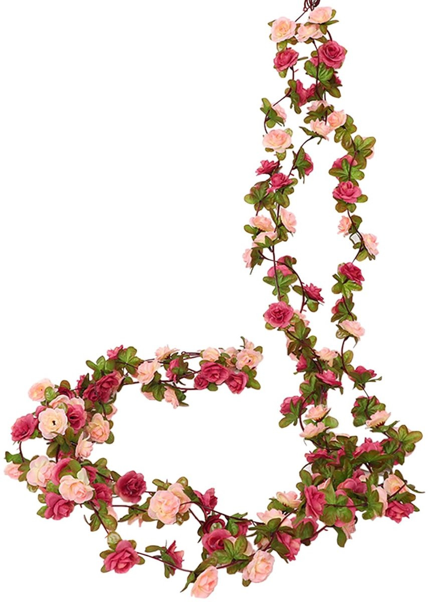 Dailygoods Kunstbloemen Lenteslinger 3 stuks - Rozerood - 2,45 m