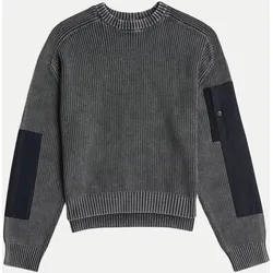 Grobstrickpullover mit Ärmel-Patches Grau XL
