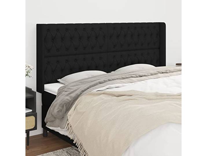 KTHLBRH Kopfteil mit schwarzem Ohr, aus klassischem Stoff, elegantes Design, komplett aus strapazierfähigem Material, atmungsaktiv, Beine aus massivem Lärchenholz, robust und stabil