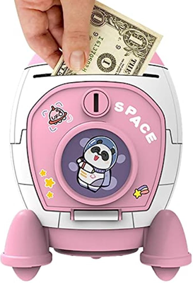 Perfect Picks Market Cartoon Space Rocket Piggy Bank, Toy For Boys And Girls, Large Capacity Money Storage, Perfect Holiday Gift pink