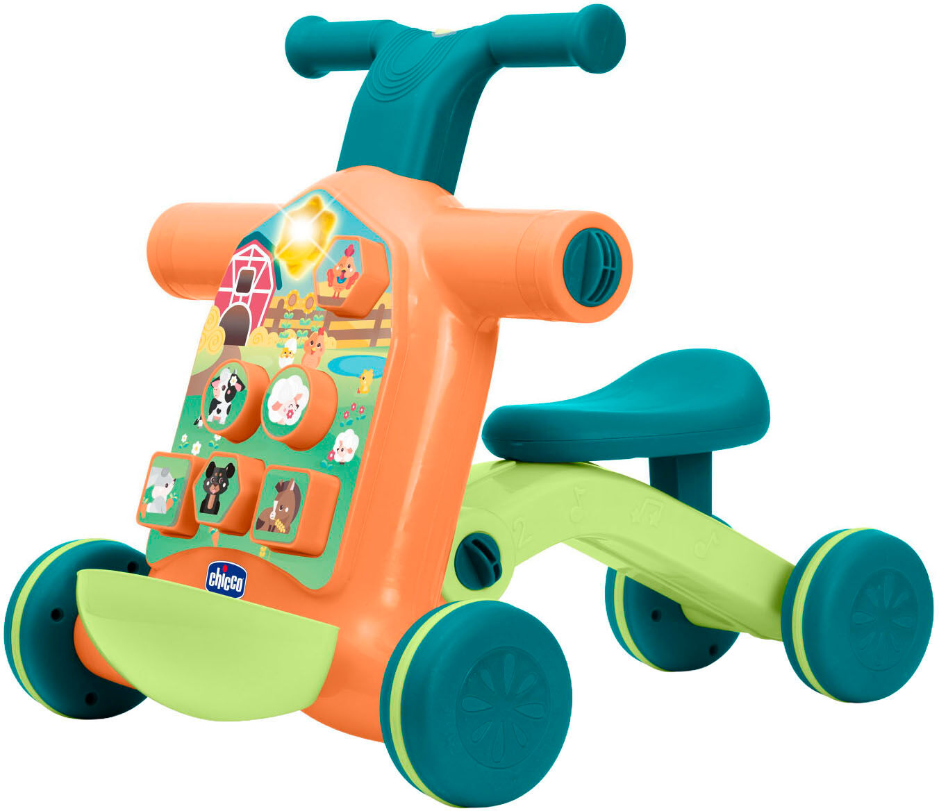 Lauflernhilfe CHICCO "4in1 Spiel- und Lauflernhilfe", orange (bunt), Lauflernhilfen, KinderB:45cm H:61cm T:61cm, Kunststoff, Lauflernhilfe, mit Sound, B:45cm H:61cm T:61cm