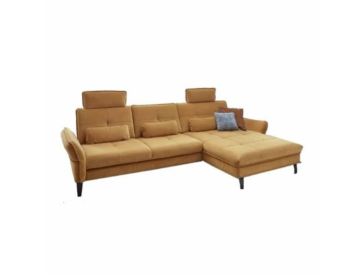 Couchliebe Key West Ecksofa - Samt Salsa curry - Komfort-Funktion - rechts manuelle Armteilverstellung, automatische Relaxfunktion, manuelle Sitztiefenverstellung, Schlaffunktion Modern