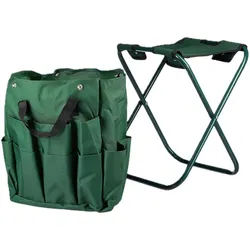 Relaxdays Gartenwerkzeug Hocker, Gartengeräte Aufbewahrung, klappbar, HxBxT: 42 x 30 x 39 cm, Klapphocker Gartenarbeit, grün