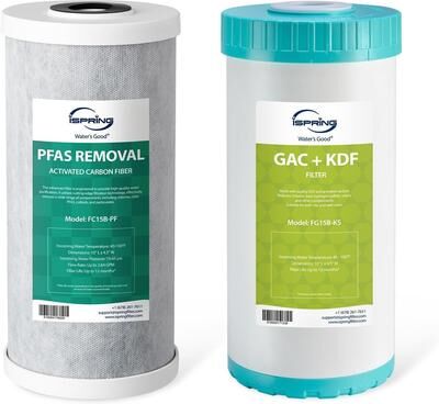iSpring F2WGB21BPFKS 2-Stage Whole House Water Filter Replacement Set, PFAS, Heavy Metals, Chlorine & Odor Reduction, SGS-Tested