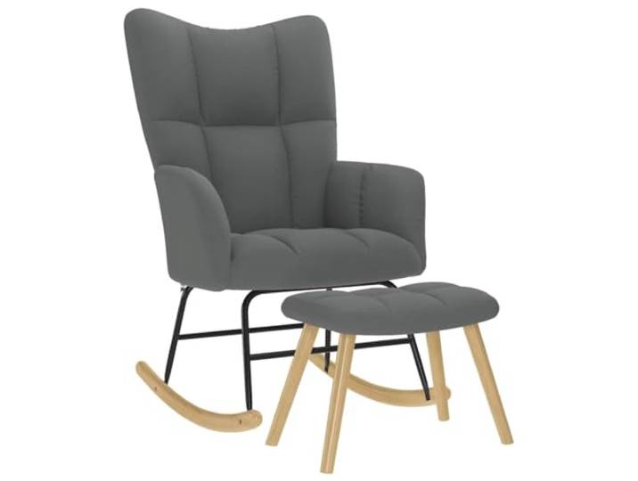 KFPOERTFGD Schaukelstuhl mit Fußhocker, Dunkelgrau, Stoff Sessel Sanfte Schaukelbewegung, Ergonomische Rückenlehne, Robuster Metallrahmen