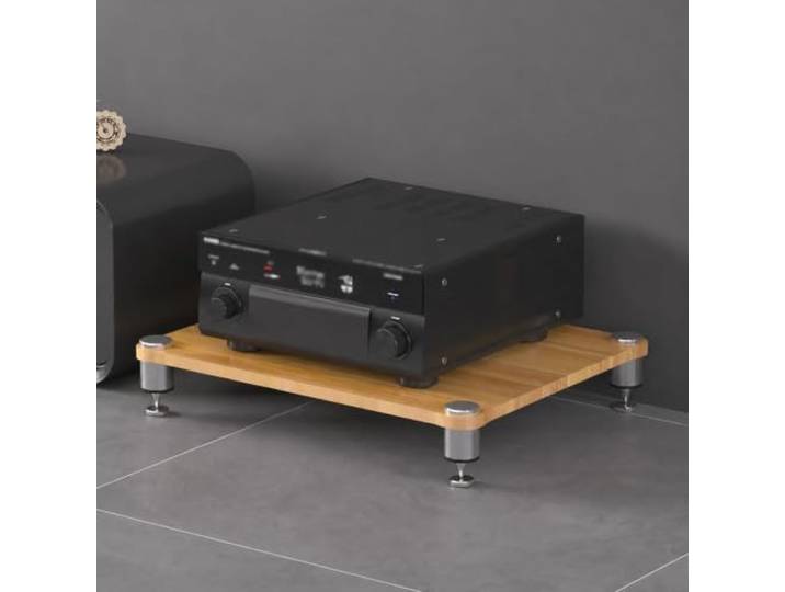 YHTCSXMD HiFi Rack, 1–4 Ebenen Audio Rack HiFi Regal aus Holz 50-mm-Edelstahlstützen, Holzplatten und Entkopplungsspitzen für Verstärker und Player; für Wohnzimmer und Hi-Fi-Bereich