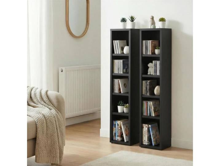 Etagères modulables MUSIQUE pour CD/DVD lot de 2 meubles de rangement en colonne 10 compartiments en mélaminé décor béton foncé