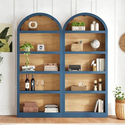 "Farmhouse 68.8"" Tall Freestanding Bookshelves Set of 2, 5-Tier Display Bookcase Arched Top for Living Room, Bedroom, Home Office"