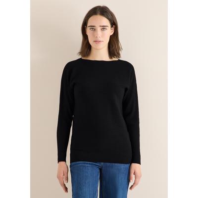 Strickpullover CECIL, Damen, Gr. S (38), schwarz, Stoff, 50% Viskose, 28% Polyester, 22% Nylon, unifarben, normal normal, U-Boot-Ausschnitt, Rippbündchen, Pullover Strickpullover, mit U-Boot-Ausschnitt