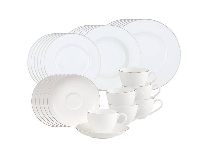 Geschirr-Set VILLEROY & BOCH Kombiservice Anmut Platinum No.1 30er Set weiß , weiß, 30, Porzellan, Geschirr-Sets, Geschirr-Set, Spülmaschinengeeignet