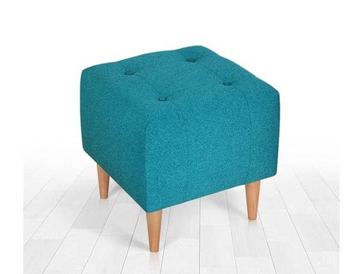 Atelier Del Sofa Türkisfarbener Bohème-Pouf, 43 x 43 x 43 cm 50% Baumwolle/50% Samt, 6 cm orthopädischer Schaumstoffkern, Holzbeine Stilvoll und bequem für Hotel und Zuhause
