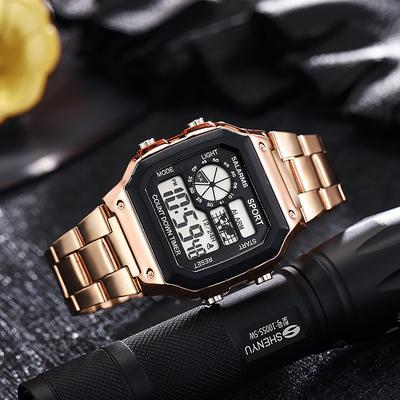Fashion Sheath Retro Men's Vintage Digital Watch Luxury Stainless Steel Sport Wristwatch rose gold