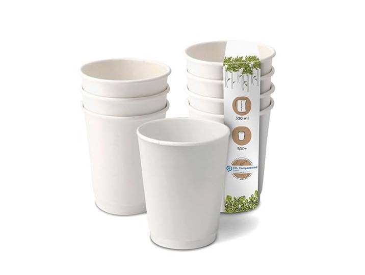 BIOZOYG 500 Stück Kaffeebecher isolierte Pappbecher 300ml / 12 oz Ø 90 mm weiß - doppelwandig plastikfrei nachhaltige Materialien - Einwegbecher Glühweinbecher