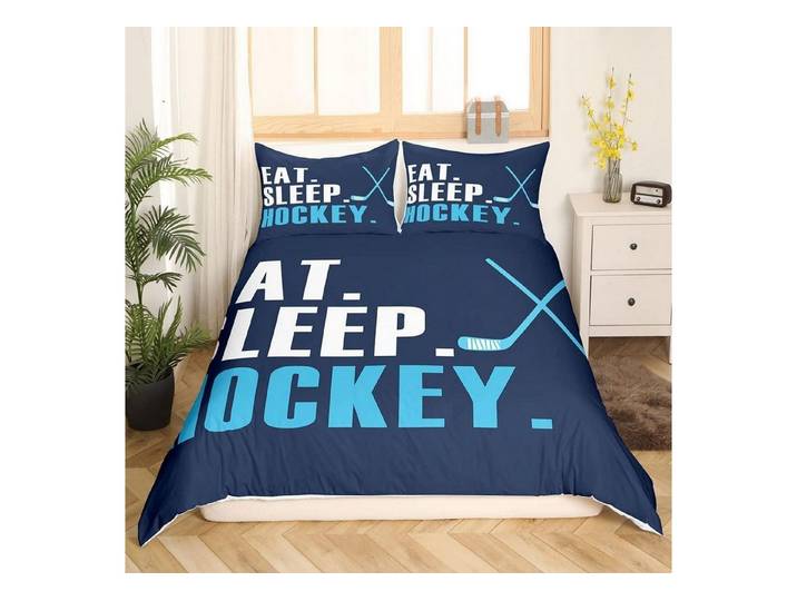 LuxusKollektion Jugendbettwäsche Bettwäsche Hockey 135x200cm Blau Weiß