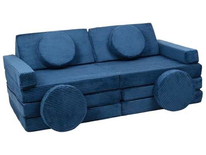 Velinda Spielsofa Modulsofa Spielmöbel Kindersofa Familienmöbel Bausteine-Set + Lenkrad (Farbe: dunkelblau (Cord))