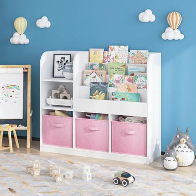Kodotan sofa Kids Bookcase and Bookshelf, Bookcase with 3 Collapsible Fabric Drawers, Bookcase Display Stand, Toy Storage Organizer