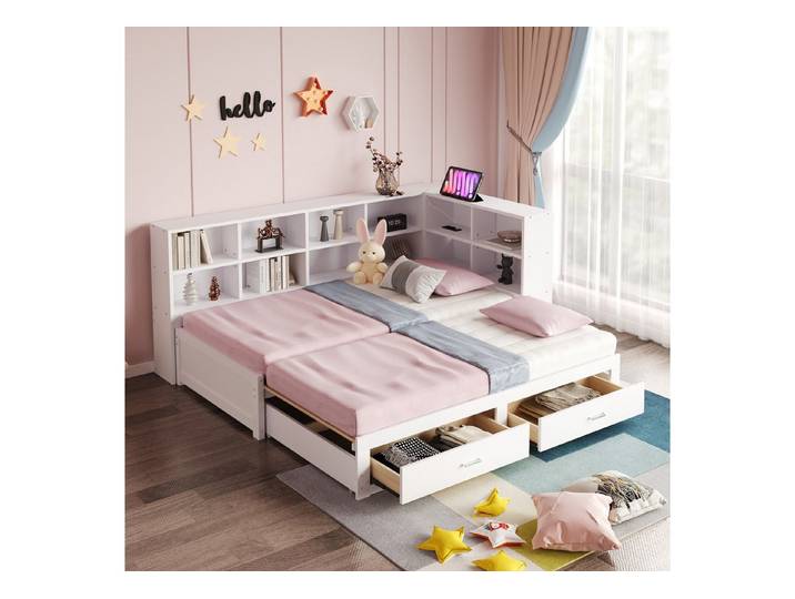 STILVORA Schlafsofa L-Form mit bettfunktion,TagesbettJugendbett 90/180×190 mit Steckdose