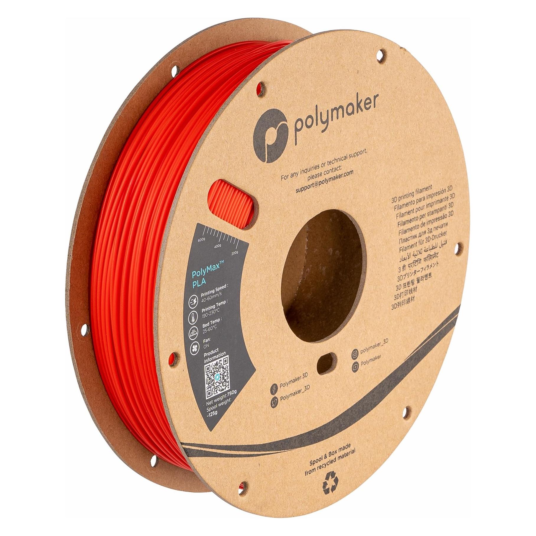 Polymaker PolyMax Tough PLA Red 1.75mm 750g (PLA, 750 g, 1.75 mm) (PA06004)