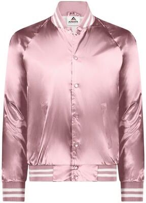 Augusta Sportswear 3610 Satin Baseball Jacket/Striped Trim in Light Pink/White size 3XL   Nylon