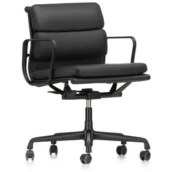 Vitra Bürodrehsessel Soft-Pad Leder Premium F schwarz, Designer Charles & Ray Eames, 58x81.5-92.5x57-65 cm