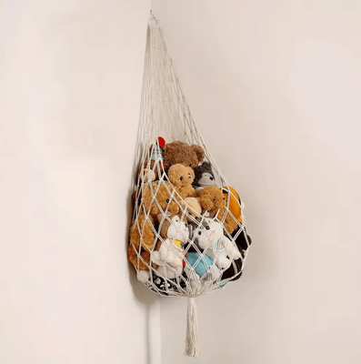 Inspire Curations Large Macrame Stuffed Animal Storage Hammock beige