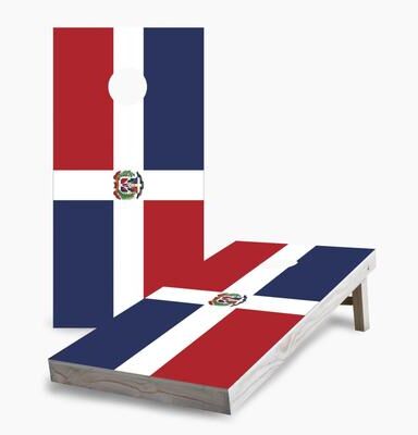 Skip's Garage Dominican Republic Flag Cornhole Boards