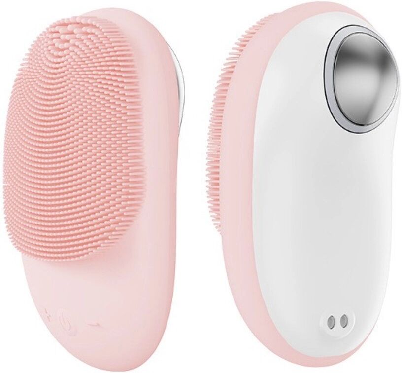 INF Elektrisches Silikon-Gesichtsreinigungsgerät mit Wärmefunktion, 5 Vibrationsstufen und RGB-Lichtanzeigen Rosa
