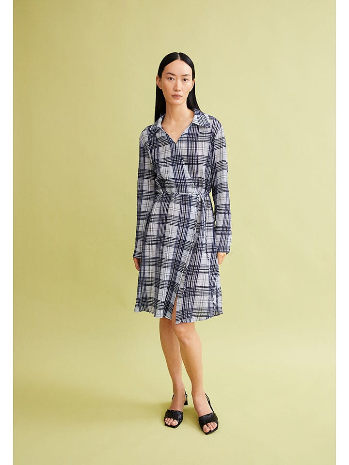 armedangels Kleid "Femaale check" in Dunkelblau/ Weiß - L