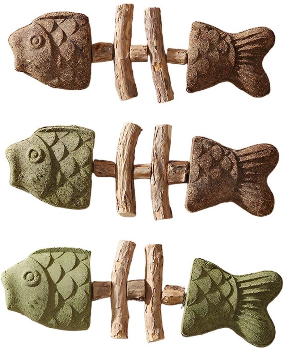INF Interaktive fischförmige Katzenspielangel 3er-Set — Silvervine-Gallen & Katzenminze-Mix, Holzstäbe, Mehrfarbig