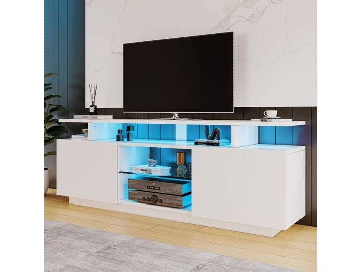 Meuble TV-panneau TV - éclairage LED-Armoire de rangement élégante pour téléviseur 60 pouces - barre lumineuse 16 couleurs - blanc