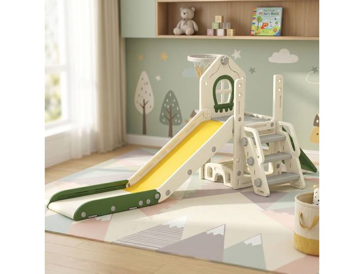 AIYAPLAY Toboggan Enfant 4en1 Pliable Crème avec Basket et Rangement