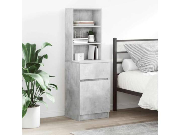HEFZGDB Nachttisch Betongrau 39x35x125 cm Holzwerkstoff mit Stauraum und Stabiler Platte, Beistellschrank für Schlafzimmer und Wohnzimmer, robuste Schranktüren mit Zwei
