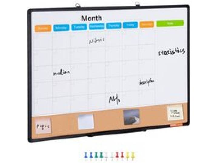VEVOR 36 x 24 Monatskalender-Whiteboard und Korktafel-Kombination mit Aluminiumrahmen – 2-in-1 magnetische, trocken abwischbare Pinnwand zur Wandmontage – Ideal für Schule, Zuhause, Büro