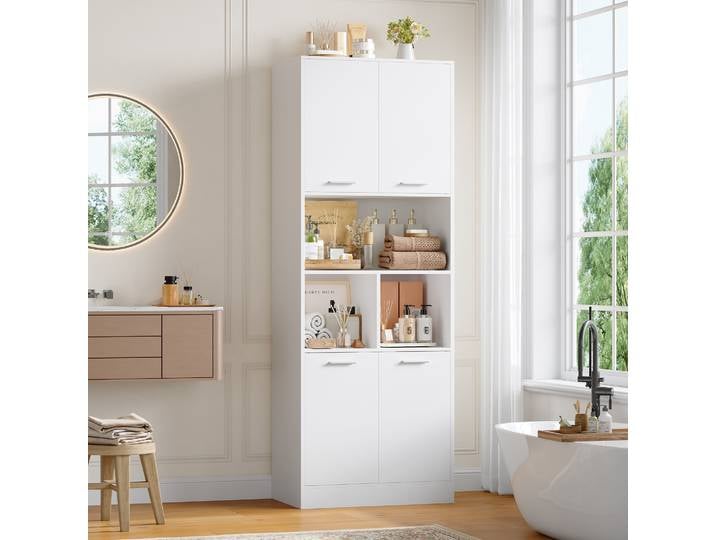 Getone Meuble Colonne Salle de Bain Armoire Haute à 4 Portes étagère Réglable Meuble de Cuisine Salon Chambre 60x40x180.5cm blanc/noir/chêne