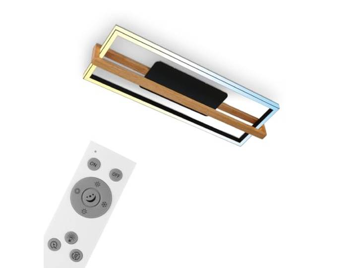 BRILONER - Plafonnier LED dimmable CCT\, télécommande\, veilleuse et minuterie\, plafonnier LED\, lampe de salon\, lampe de chambre\, lampe de cuisine avec bois