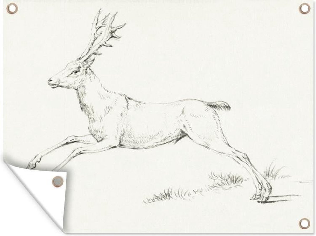 Tuinposter Springend hert naar links door Jean Bernard - Tuindecoratie B: 160 cm, H: 120 cm