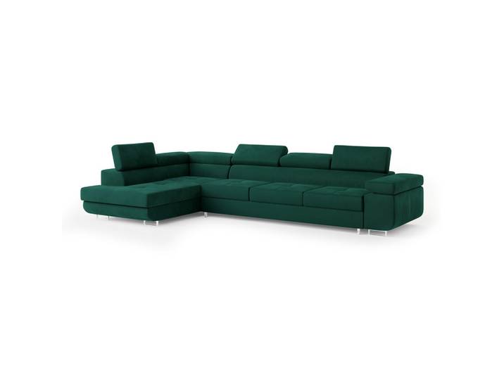 ECKSOFA VICENTE Grün Velours-Stoff mit Schlaffunktion