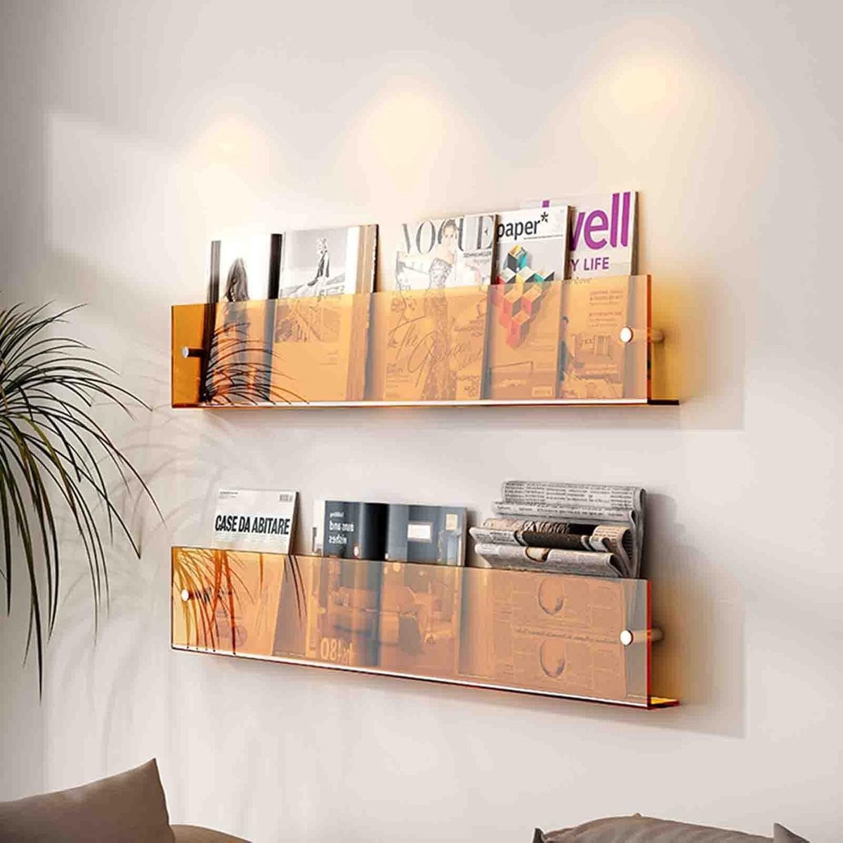 Transparant Acryl Tijdschriftenrek Wandrek voor Woonkamer en Slaapkamer